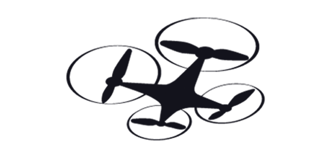 飛行するドローン(左)