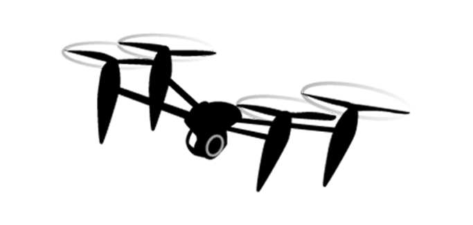 飛行するドローン(右)